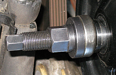 Power steering pump pulley installation / removal tool configured as pulley installer.